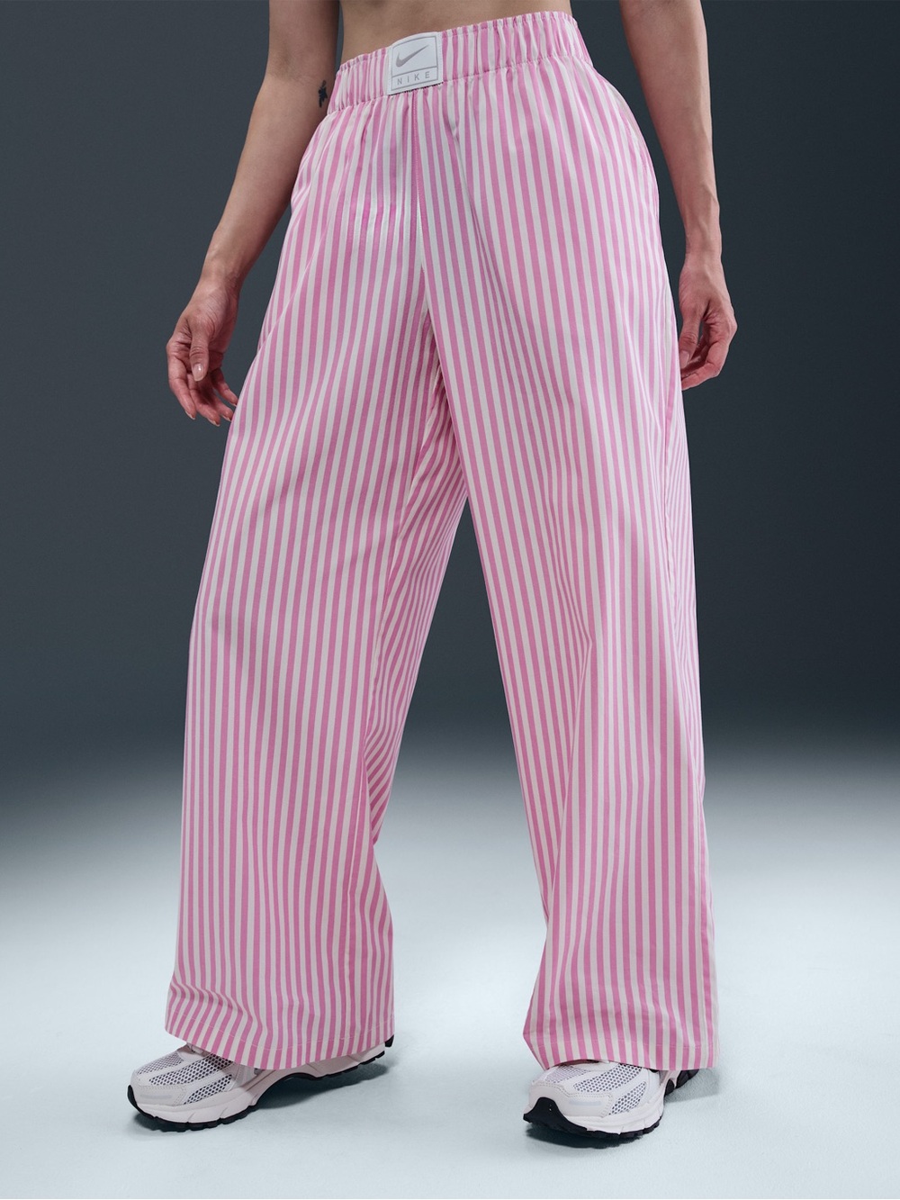 Nike Pink & White Vertical-Stripe Wide Leg Pants